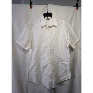 MURANO Mens White Short Sleeve Button Up Shirt Large L Collared Made in
